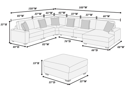 Contemporary Style Modular Sectional Sofa Set With USB, Cup Holder