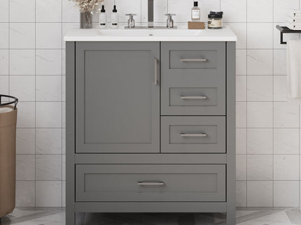 Modern Bathroom Vanity With Ceramic Sink, Solid Frame And Storage Solutions
