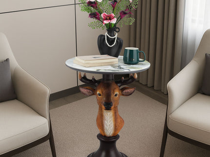 Deer Head Accent Table, Animal Statue For Living Room - Brown