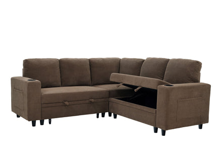 Upholstered L - Shape Sectional Sofa Bed With Pull Out Sleeper And Storage