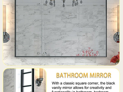 Rectangular Bathroom Mirror Square Angle Metal Frame Wall Mounted Hanging Plates Wall Mount Mirror For Bathroom (Horizontal & Vertical)