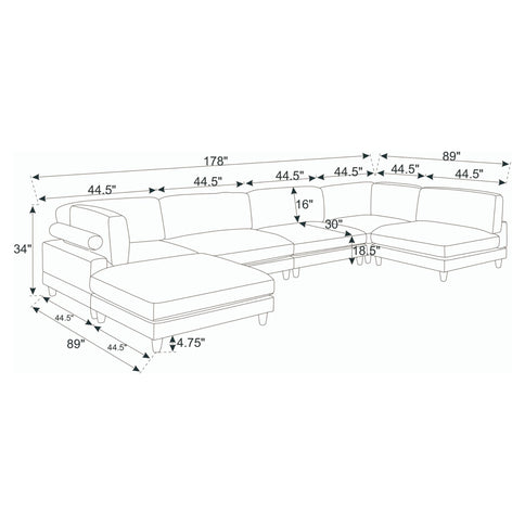 Modern Modular Sectional With Adjustable Back Support