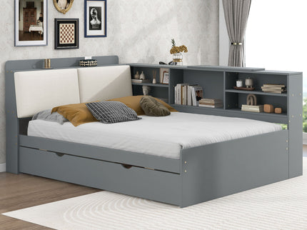 Platform Bed With Trundle, Shelves, And Storage Headboard