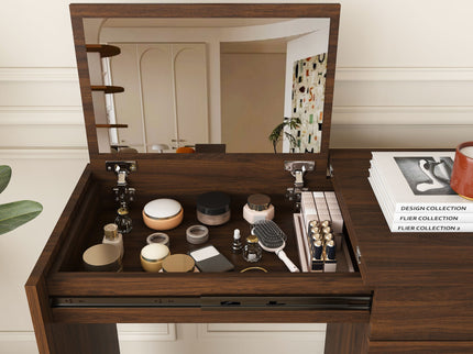 Folding Desk With Mirror And Storage Stol For Bedroom