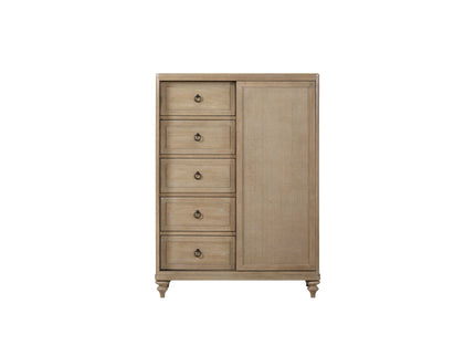 Queen Canopy Bedroom Set With A 2 Drawer Nightstand A Dresser With Poster Mirror And A Door Chest - Sand