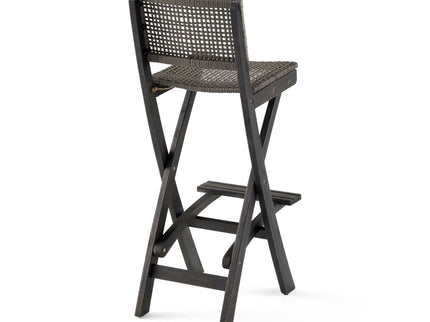 Outdoor Folding Acacia Wood Barstools With Rattan Backrest And Seat