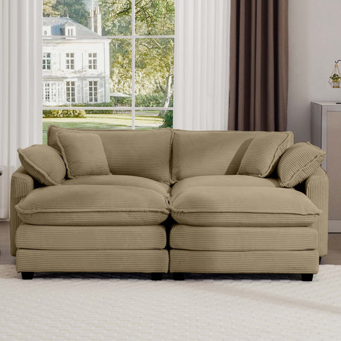 Oversized Modular Cushion Sofa With Ottoman, Low Back, Deep Seating Sofa Set