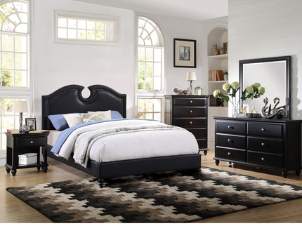 California King Size Bed With Nailhead Trim And Cut Out - Black