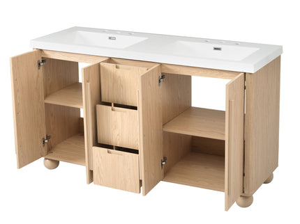 Double Sink Bathroom Vanity With Sinks, Soft Close Doors & 3 Drawers - Wood