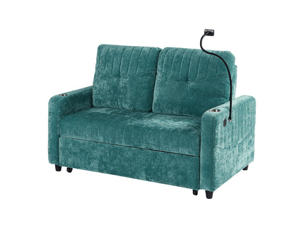 Modern Loveseat Pull Out Sofa Bed With Adjustable Backrest, Two Cup Holders, A Phone Holder, Three Charging Ports And Side Storage Pockets For Living Room
