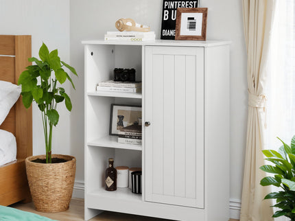 Classic Freestanding Bathroom And Kitchen Storage Cabinet With Adjustable Shelves - White