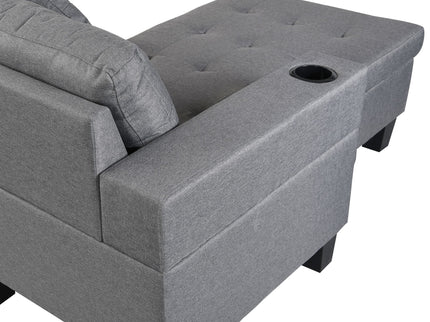 Modern Sectional Sofa Set With L Shape Chaise Lounge, Cup Holder, 4 Seat - Gray