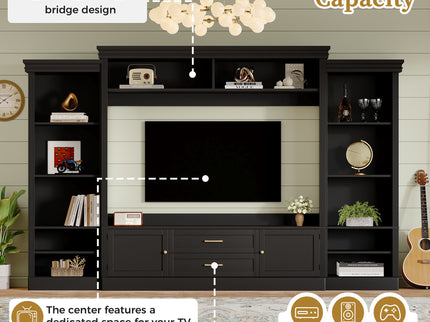 Elegant Entertainment Center Wall Unit With Bookshelves