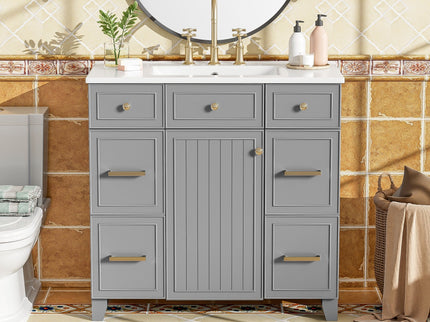 Bathroom Vanity With Ceramic Sink, Soft Close Doors, Adjustable Shelves