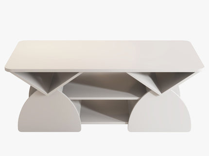 Geometric Engineered Coffee Table With Rounded Corners With Open Shelves