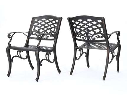 Luminea - Outdoor Aluminum Dining Chair With Scroll Design, Lattice Pattern And Cabriole Legs - Copper