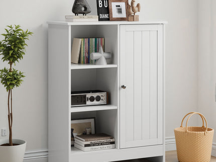 Classic Freestanding Bathroom And Kitchen Storage Cabinet With Adjustable Shelves - White