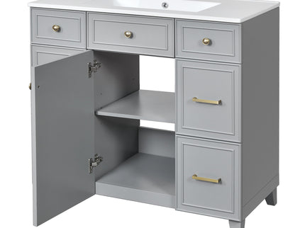 Bathroom Vanity With Ceramic Sink, Soft Close Doors, Adjustable Shelves