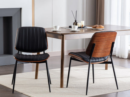 Dining Chairs (Set of 2) Mid-Century Modern Retro Chair With Walnut Bentwood Back Upholstered Seat Metal Legs Adjustable Foot For Kitchen Dining Room Chairs