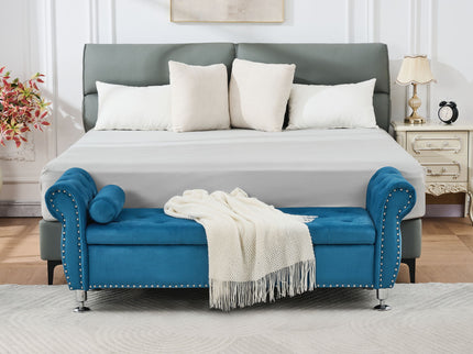 Storage Bench With Crystal Buttons And 1 Pillow For Bedroom