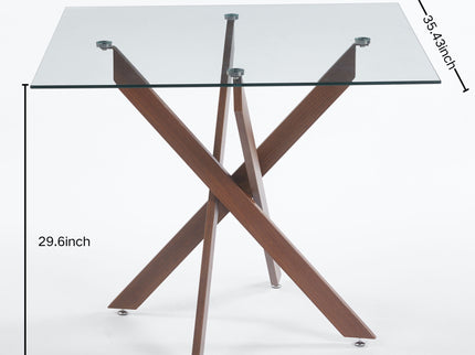 Dining Table With Cross Metal Leg And Tempered Glass, Modern Space Saving Kitchen Table For Living Room Legs, Square Table