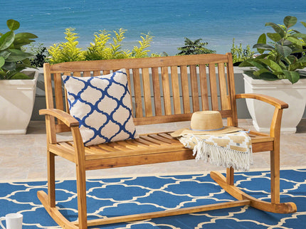 Outdoor Rocking Loveseat With Acacia Wood Frame - Natural