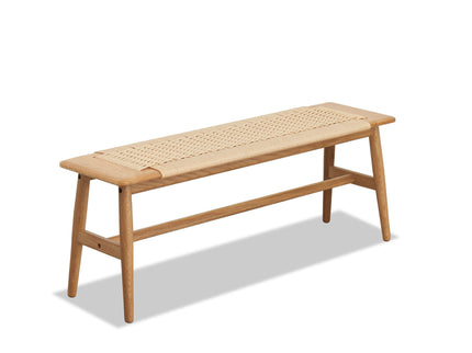 Woven Design Dining Bench For Dining Room, Bedroom - Natural Oak