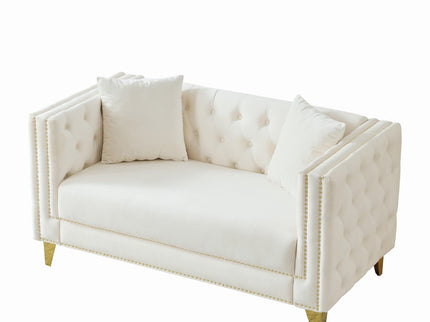 2 Seater Deep Seat Sofa With Button Nailhead, Square Arm