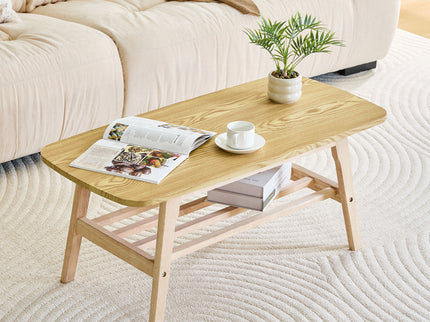 Coffee Table With Double Layer Storage For Living Rooms - Wood
