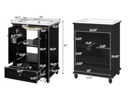 Modern Bathroom Vanity With Sink, Cabinet With Drawer And Dividers, Rectangular Storage Unit