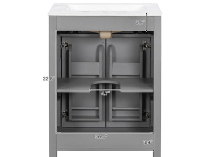 Bathroom Vanity With Ceramic Sink, Soft Close Doors, Flip Drawer, Double Layer Door Shelves