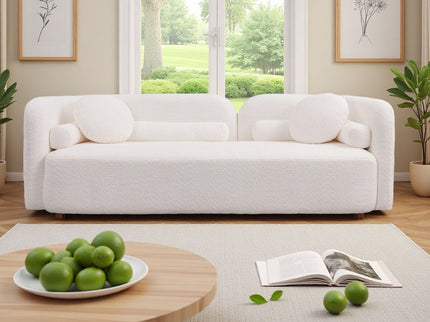 3 Seater Sofa Couch With Throw Pillows For Living Room - White