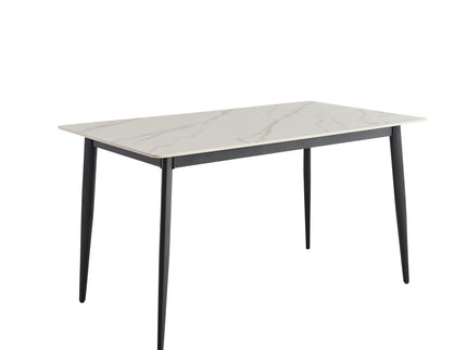 Mid Century Modern Dining Table Round White Sintered Stone Top Heavy Duty Metal Legs Waterproof Surface For Kitchen Dining Room Or Office Furniture - White / Black