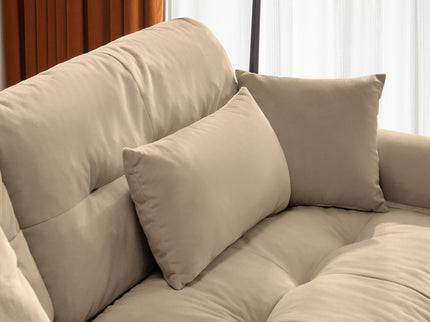 Modern Sectional Sofa With Ottoman, Round Bolster Armrests, Waist And Throw Pillows