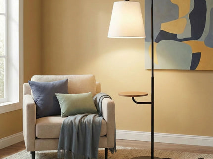 Seoul - Floor Lamp With Rotary Switch Wood Table Base - Black / White