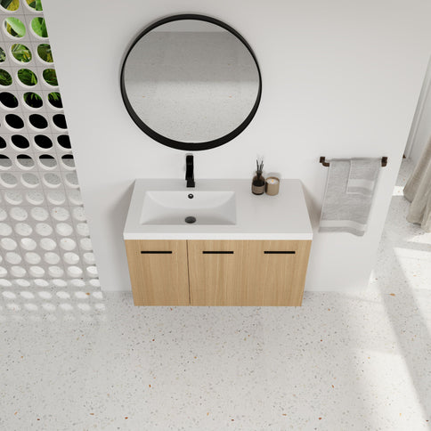 Wall Mounted Floating Bathroom Vanity With Sink, 3 Door Modular Cabinet