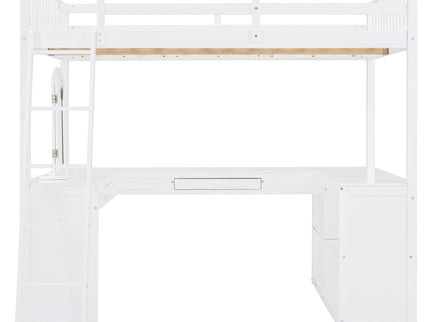 Loft Bed With Drawers, Cabinet, Shelves With Desk