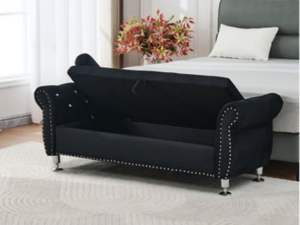 Storage Bench With Crystal Buttons And 1 Pillow For Bedroom