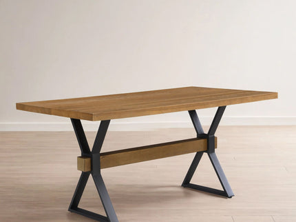 Farmhouse Style X Shaped Legs Dining Table With Moulded Details - Brown