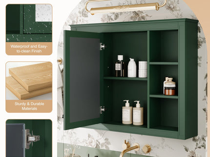 Wall Mounted Medicine Cabinet With Mirror, Storage Cabinet Featuring 6 Open Shelves And Adjustable Interior
