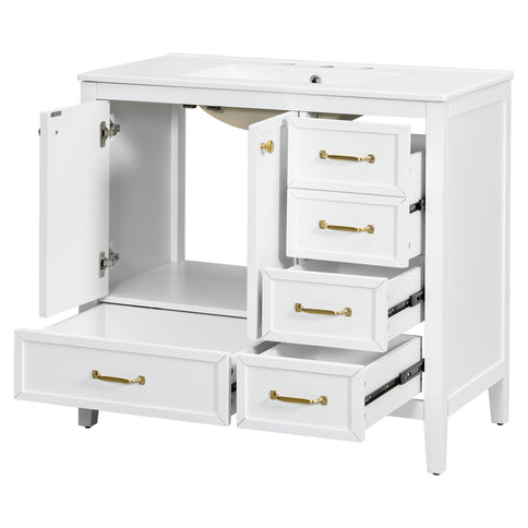 Elegant Vintage Bathroom Vanity & Sink And Soft Closing Door, 4 Drawers Of Different Sizes Frame