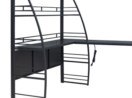 Loft Bed With 4 Layers Of Shelves And L-Shaped Desk, Stylish Metal Frame Bed With A Set Of Sockets, USB Ports And And Wireless Charging