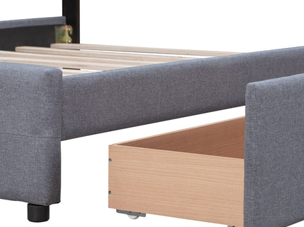 Upholstered Platform Bed With Classic Headboard And Drawers, No Box Spring Needed