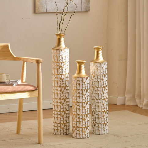 Floor Vases Large Vases Decorative High Vases (Set of 3) For Home Decor Vintage Large Vases Representing Twigs, Twigs Dried Flowers Living Room Antique Worn Vases - Antique White