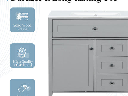 Bathroom Vanity With Sink, Cabinet With 3 Drawers And Adjustable Shelf