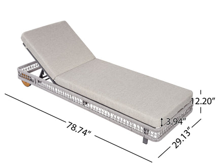 Outdoor Chaise Lounge With Wheels, 5 Position Adjustable Backrest