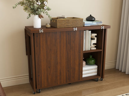 3 In 1 Foldable Side Table With 4 Storage Shelves