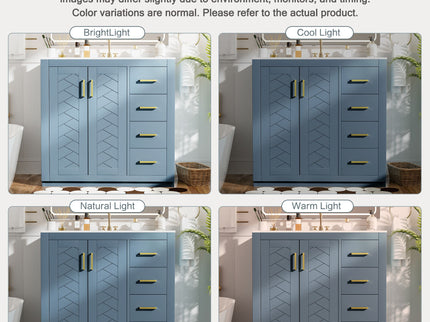 Bathroom Vanity With Sink, Storage Cabinet, Freestanding Set With 3 Drawers & Soft Closing Doors - Indigo
