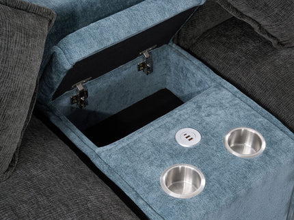Sectional Sofa With Removable Ottomans, USB Ports, Cup Holders & Storage - Gray / Light Blue
