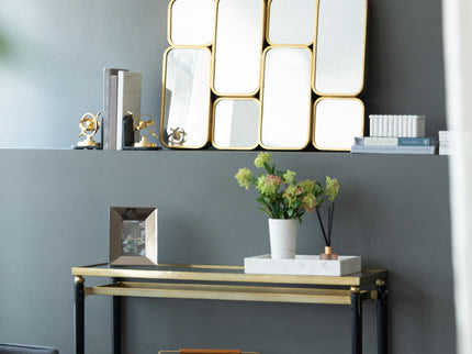 Mirror With en Metal Framed Decorative Rectangle Mirror For Bedroom Dressing Room, Hallway Or Living Spac - Gold